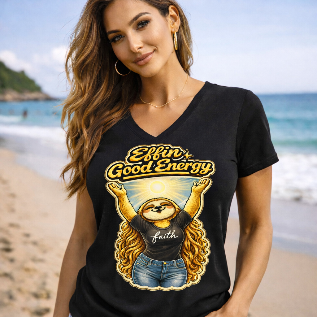 Effin Good Energy T-Shirt | Positive Vibes Tee with Sloth Graphic | Feel-Good Statement Shirt
