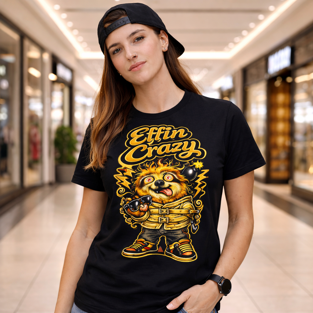 Effin Crazy Shirt | Bold Streetwear Graphic Tee with Faux Chenille Patch Design